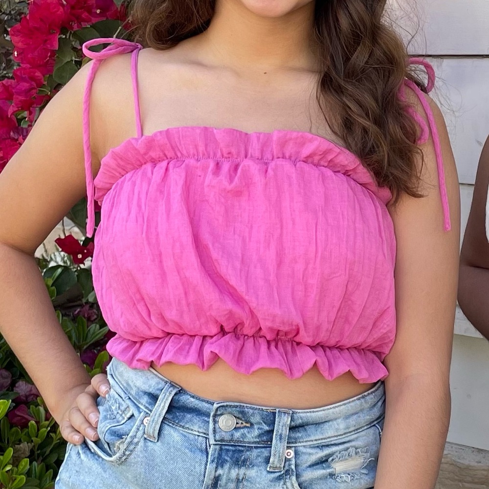 Fuchsia Ruffle Top with Bow Straps - Picture 4 of 4
